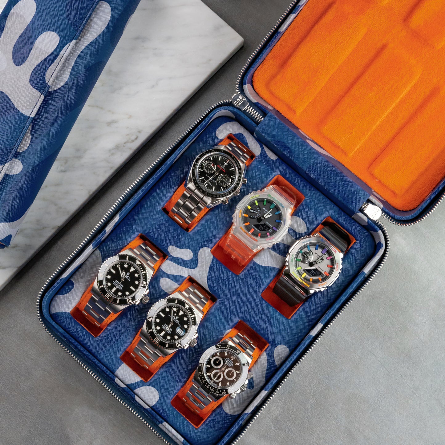 IFLW ウォッチケース 6本用 ブルー迷彩 Blue Camo Watch Case for 6