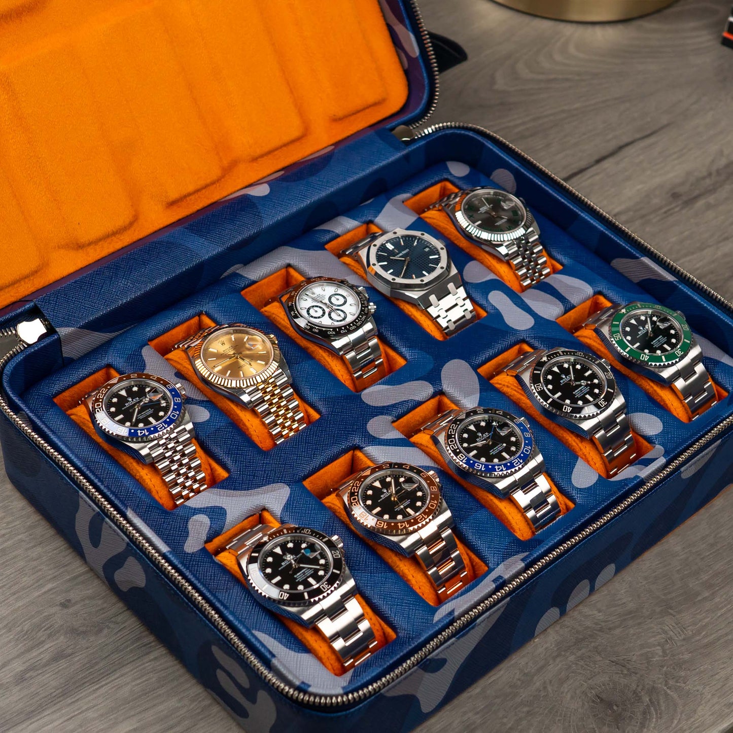 IFLW ウォッチケース 10本用 ブルー迷彩 /Blue Camo Watch Case for 10