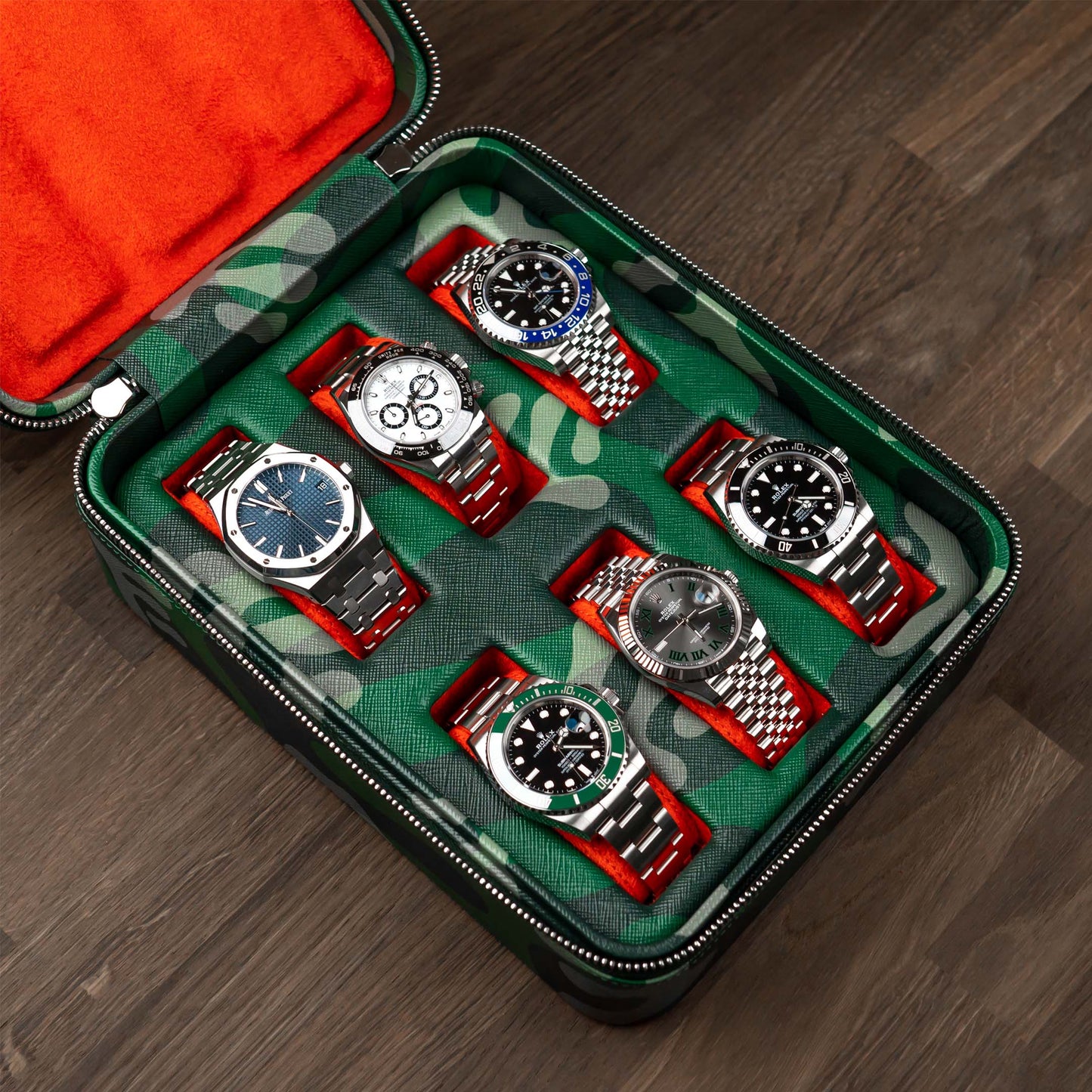 IFLW ウォッチケース 6本用 グリーン迷彩 Green Camo Watch Case for 6