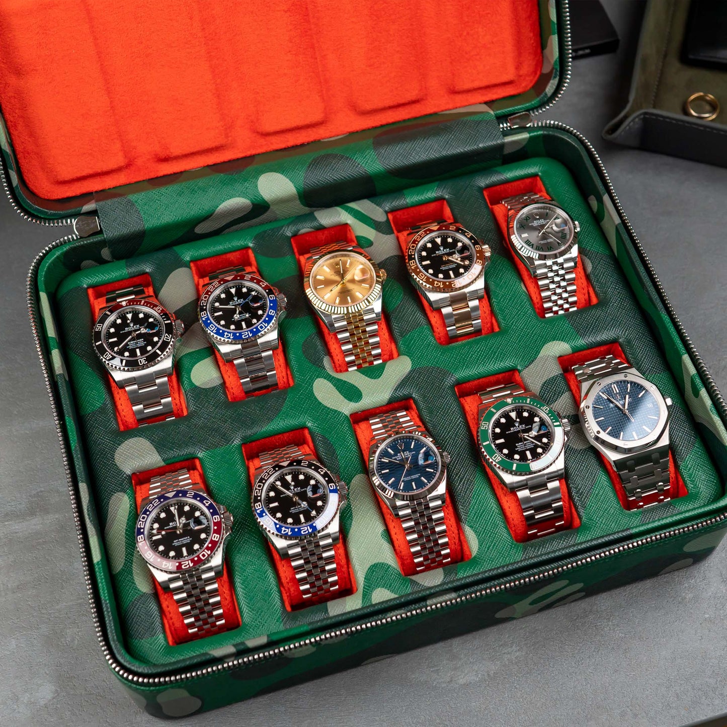 IFLW ウォッチケース 10本用 グリーン迷彩 Green Camo Watch Case for 10