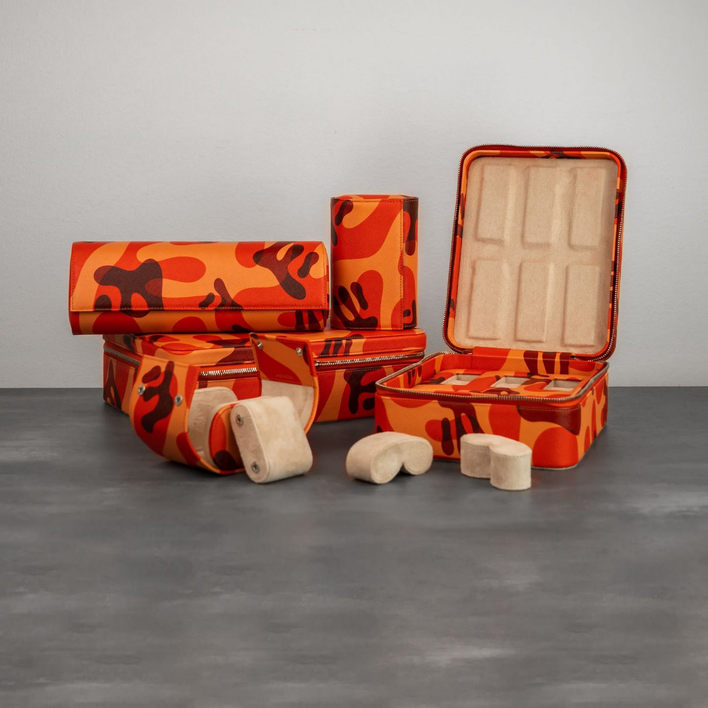 IFLW ウォッチケース 6本用 オレンジ迷彩 Orange Camo Watch Case for 6