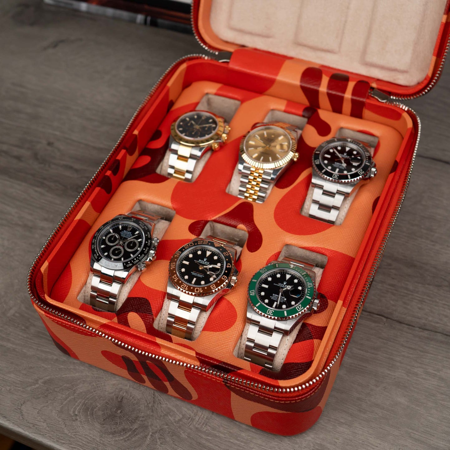 IFLW ウォッチケース 6本用 オレンジ迷彩 Orange Camo Watch Case for 6