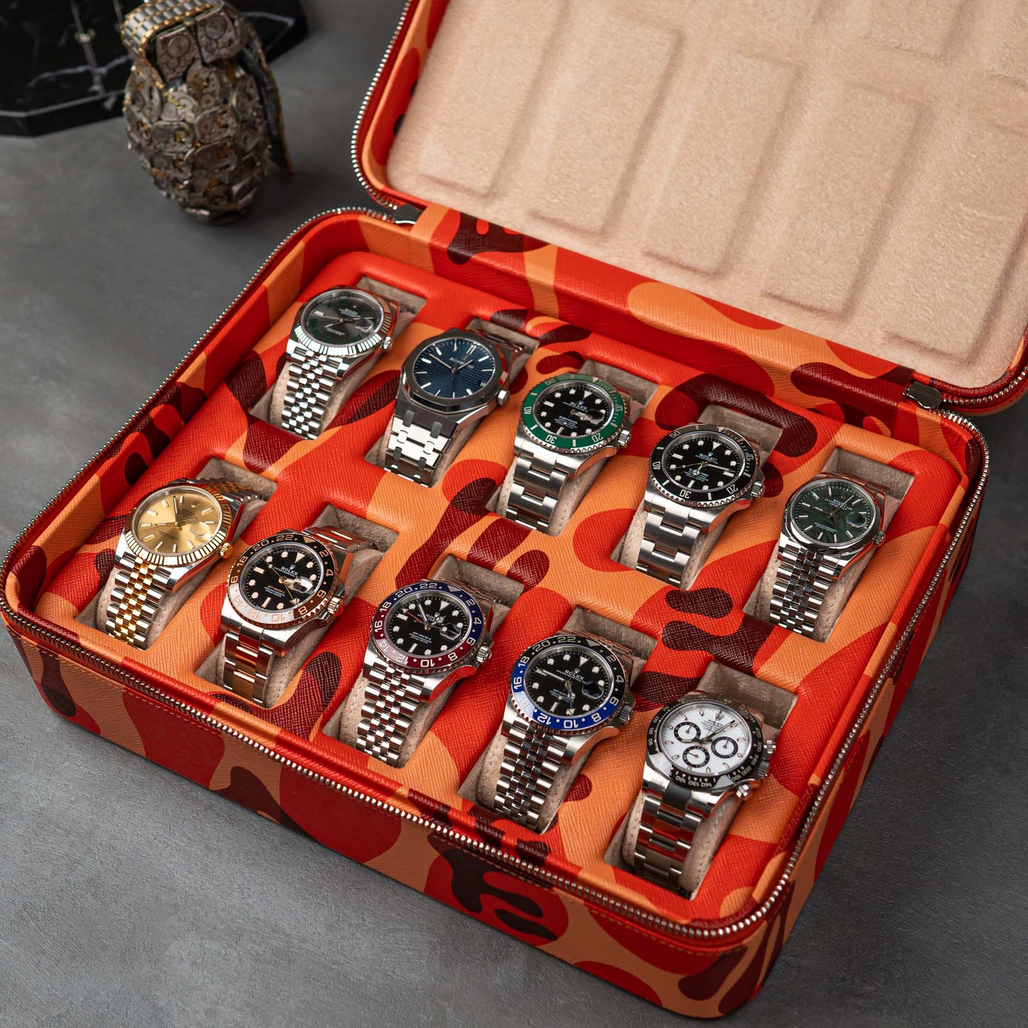 IFLW ウォッチケース 10本用 オレンジ迷彩 /Orange Camo Watch Case for 10